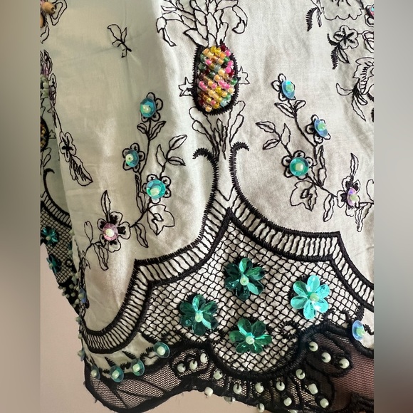 Anthropologie Lapis Floral Embroidered And Beaded Skirt Mint Light Green/Black - Picture 3 of 8